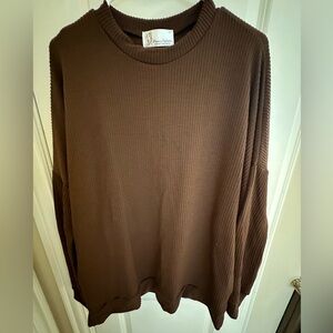Brown long sleeve stripped top size medium